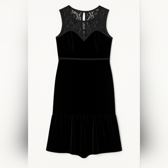 Dresses & Skirts - 💙 Black Velvet Lace Stretch Sweetheart Neckline Midi Dress Size M Preppy Formal